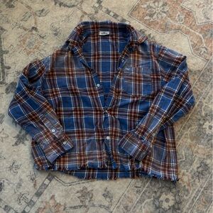 Women's Blue and Brown Plaid Button Down Shirt